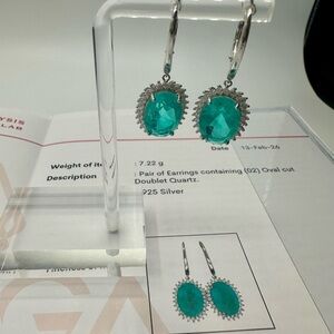 Authentic Paraiba doublet quartz earrings in Silver 925 settings, with cert🌺